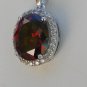 Sterling Silver Large Circle Dark Garnet CZ Pendant and Chain
