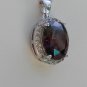 Sterling Silver Large Circle Rhodolite CZ Pendant and Chain