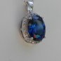 Sterling Silver Large Circle Sapphire Blue CZ Pendant and Chain