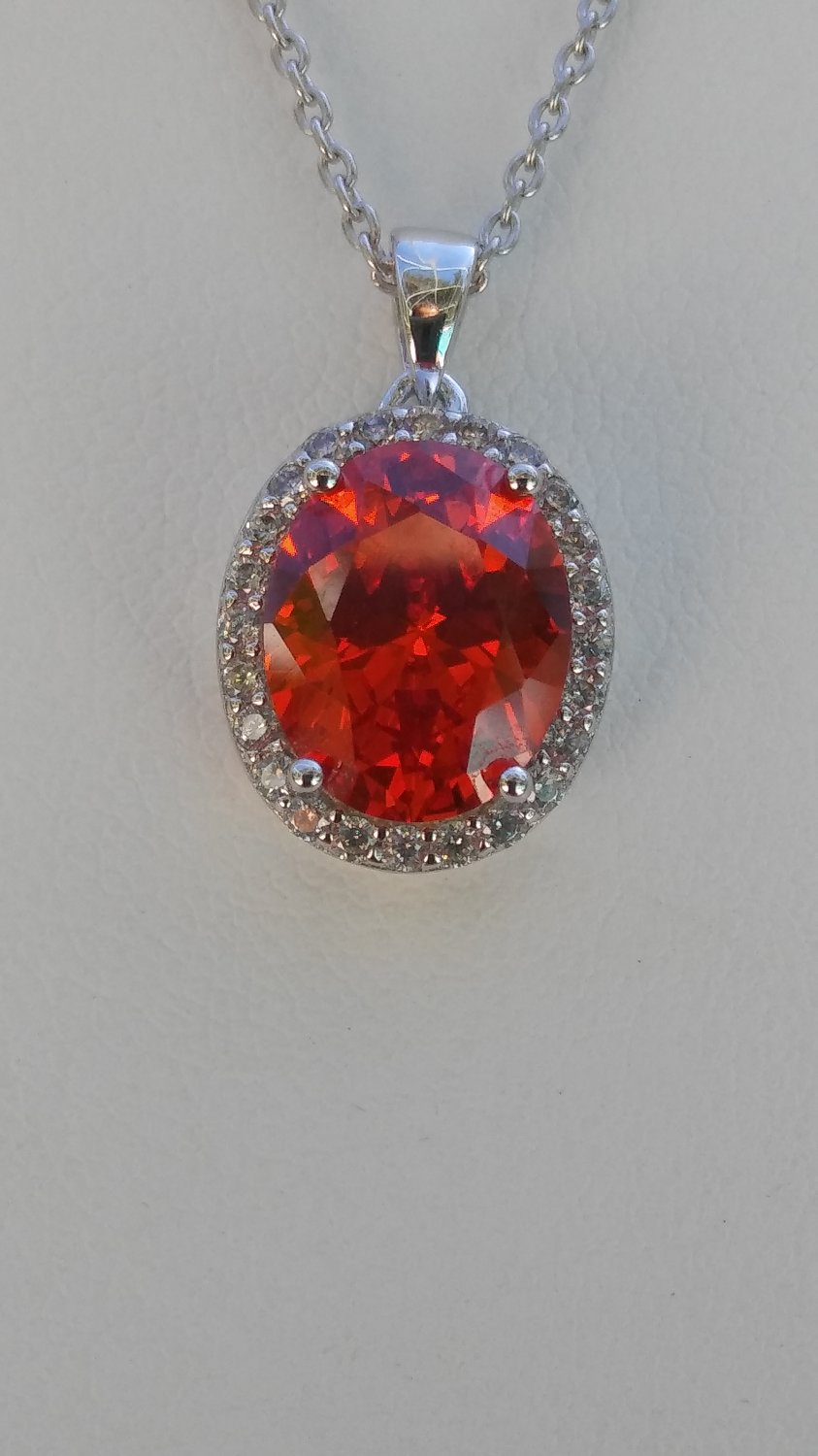 Sterling Silver Large Circle Light Orange CZ Pendant and Chain