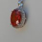 Sterling Silver Large Circle Light Orange CZ Pendant and Chain