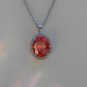 Sterling Silver Large Circle Light Orange CZ Pendant and Chain