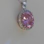 Sterling Silver Large Circle Pink CZ Pendant and Chain