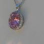 Sterling Silver Large Circle Pink CZ Pendant and Chain
