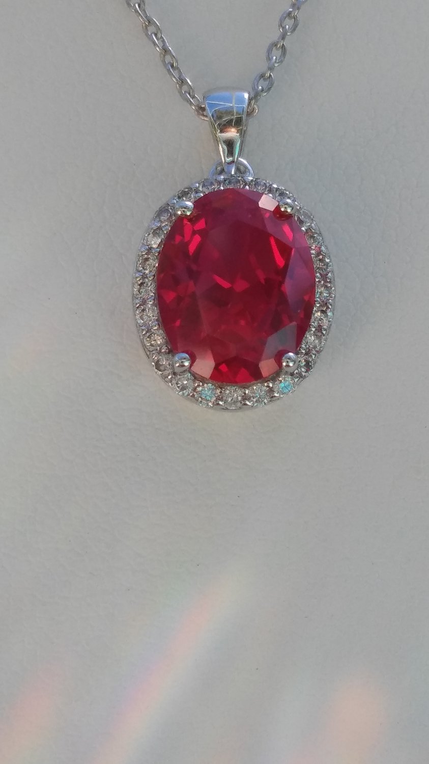 Sterling Silver Large Circle Corundum CZ Pendant and Chain