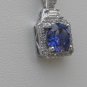 Sterling Silver Square Tanzanite CZ Surrounded by White CZS Pendant and Chain