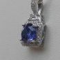 Sterling Silver Square Tanzanite CZ Surrounded by White CZS Pendant and Chain