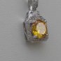 Sterling Silver Square Yellow CZ Surrounded by White CZS Pendant and Chain