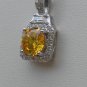 Sterling Silver Square Yellow CZ Surrounded by White CZS Pendant and Chain