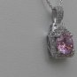 Sterling Silver Square Pink CZ Surrounded by White CZS Pendant and Chain