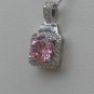 Sterling Silver Square Pink CZ Surrounded by White CZS Pendant and Chain