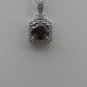 Sterling Silver Dark Garnet CZ Surrounded by White CZS Pendant and Chain