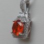 Sterling Silver Square Light Orange CZ Surrounded by White CZS Pendant and Chain