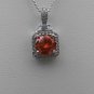 Sterling Silver Square Light Orange CZ Surrounded by White CZS Pendant and Chain