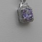 Sterling Silver Square Lavender CZ Surrounded by White CZS Pendant and Chain