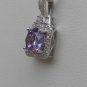 Sterling Silver Square Lavender CZ Surrounded by White CZS Pendant and Chain