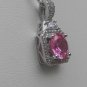 Sterling Silver Square Red Corundum CZ Surrounded by White CZS Pendant and Chain