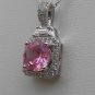 Sterling Silver Square Red Corundum CZ Surrounded by White CZS Pendant and Chain