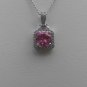 Sterling Silver Square Red Corundum CZ Surrounded by White CZS Pendant and Chain