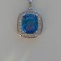 Sterling Silver Large Square Blue Topaz CZ Pendant and Chain