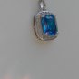 Sterling Silver Large Square Blue Topaz CZ Pendant and Chain