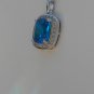 Sterling Silver Large Square Blue Topaz CZ Pendant and Chain
