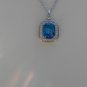 Sterling Silver Large Square Blue Topaz CZ Pendant and Chain