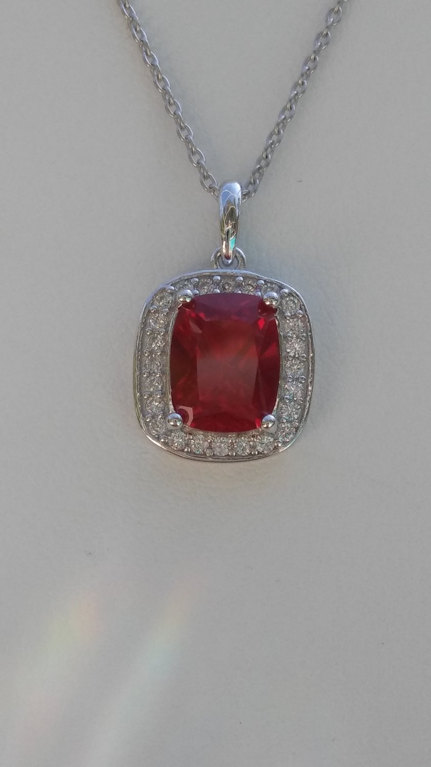 Sterling Silver Large Square Corundum CZ Pendant and Chain