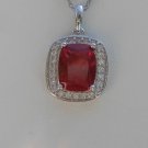 Sterling Silver Large Square Corundum CZ Pendant and Chain
