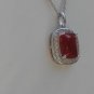 Sterling Silver Large Square Corundum CZ Pendant and Chain
