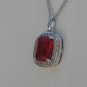 Sterling Silver Large Square Corundum CZ Pendant and Chain