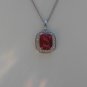 Sterling Silver Large Square Corundum CZ Pendant and Chain