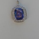 Sterling Silver Large Square Tanzanite CZ Pendant and Chain