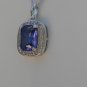 Sterling Silver Large Square Tanzanite CZ Pendant and Chain