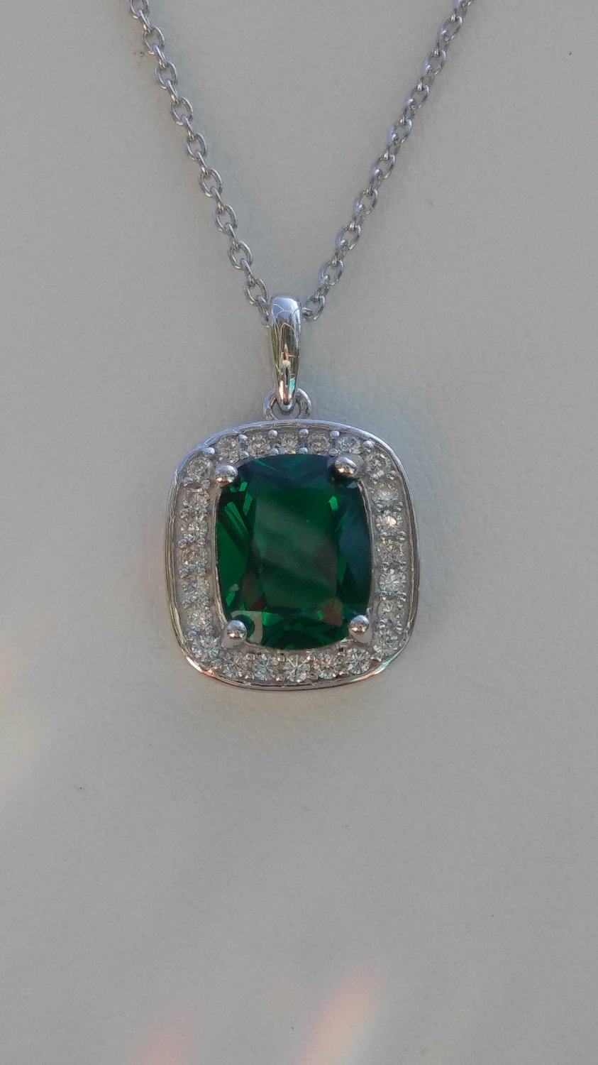 Sterling Silver Large Square Nano Green CZ Pendant and Chain