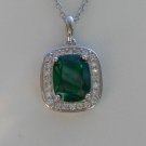 Sterling Silver Large Square Nano Green CZ Pendant and Chain