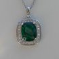 Sterling Silver Large Square Nano Green CZ Pendant and Chain