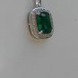 Sterling Silver Large Square Nano Green CZ Pendant and Chain