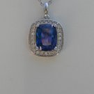 Sterling Silver Large Square Sapphire Blue CZ Pendant and Chain
