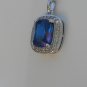 Sterling Silver Large Square Sapphire Blue CZ Pendant and Chain
