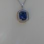 Sterling Silver Large Square Sapphire Blue CZ Pendant and Chain