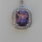 Sterling Silver Large Square Amethyst CZ Pendant and Chain