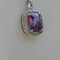 Sterling Silver Large Square Amethyst CZ Pendant and Chain