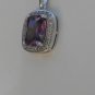 Sterling Silver Large Square Amethyst CZ Pendant and Chain