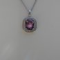 Sterling Silver Large Square Amethyst CZ Pendant and Chain