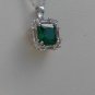 Sterling Silver Square Nano Green CZ & White CZ Baguettes Pendant and Chain