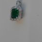 Sterling Silver Square Nano Green CZ & White CZ Baguettes Pendant and Chain