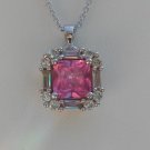 Sterling Silver Square Red Corundum CZ & White CZ Baguettes Pendant and Chain