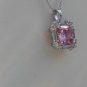 Sterling Silver Square Red Corundum CZ & White CZ Baguettes Pendant and Chain