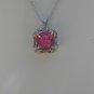 Sterling Silver Square Red Corundum CZ & White CZ Baguettes Pendant and Chain